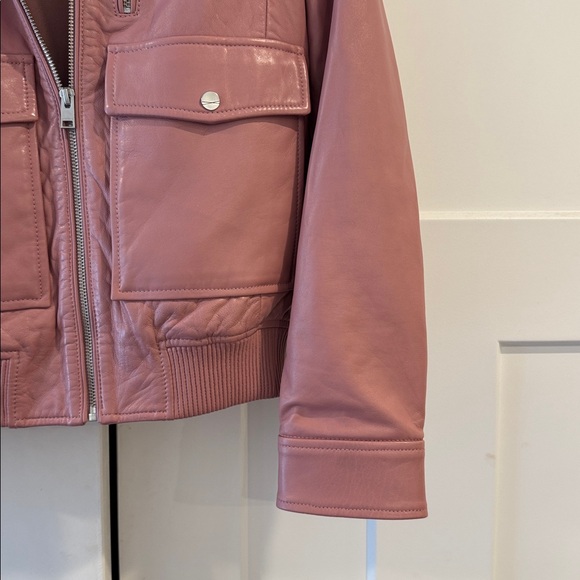 Lamarque Klemence Bomber Leather Jacket, 100% Lamb Leather, Mauve Pink, Size XS - Picture 10 of 14
